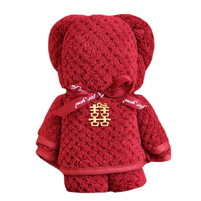 Picture of Bear towel wholesale wedding hand gift wine red wedding gift wedding gift hand gift towel