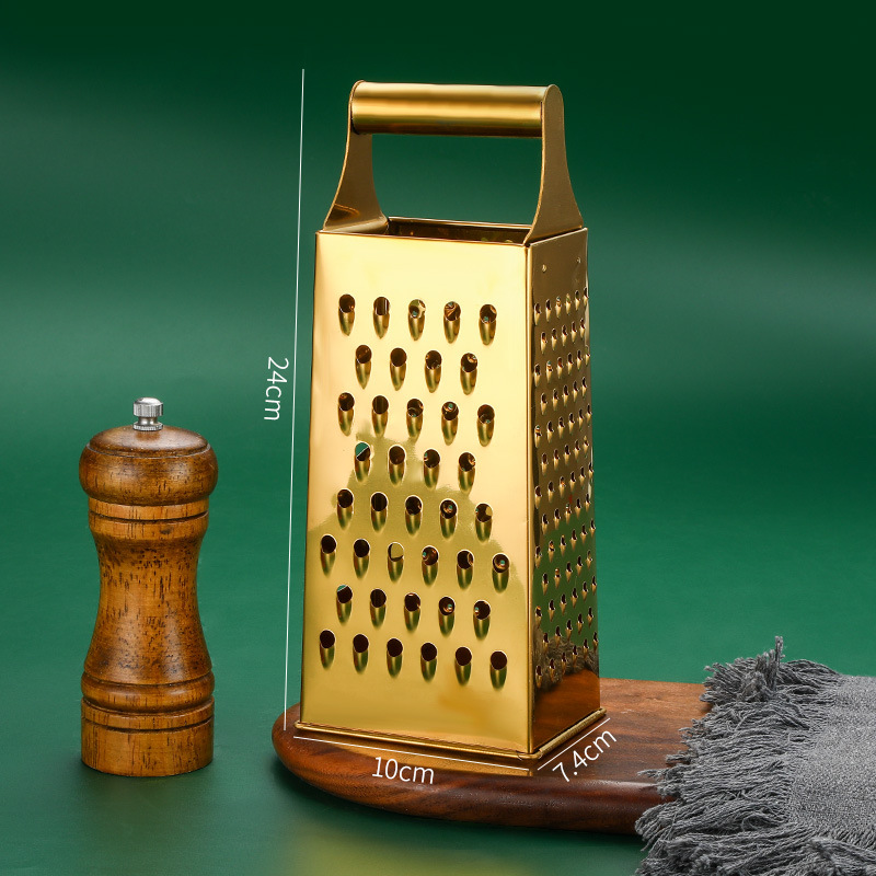 Picture of Multifunctional Stainless Steel Golden Four-sided Grater Household Vegetable and Fruit Ginger Grinding Slicing Grater Cheese Grater