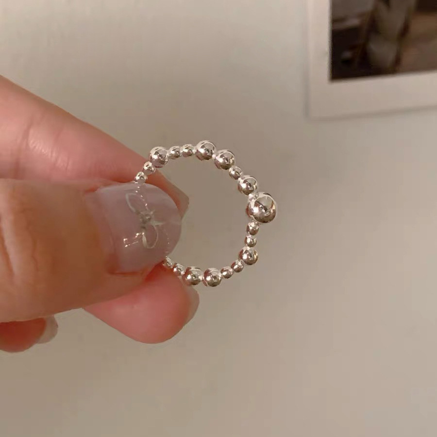 South Korea S925 All-Body Sterling Silver Size Round Ball Ring Simple Ring All-Match Instagram Niche Fashion Fashionable