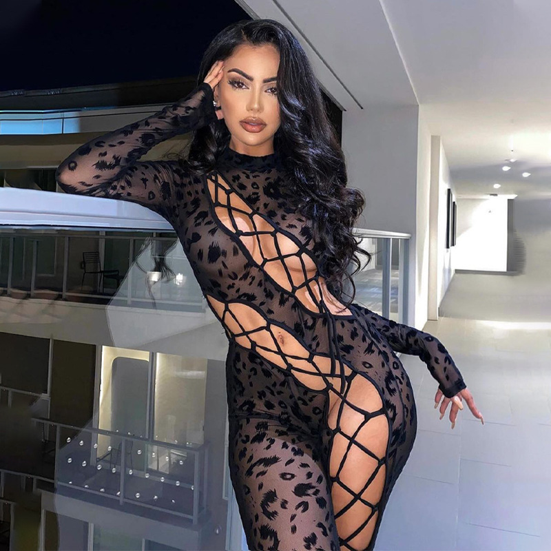 European and American style 2021 Winter Amazon cross-border Women's new tether stitching sexy hollow slim-fit jumpsuit women
