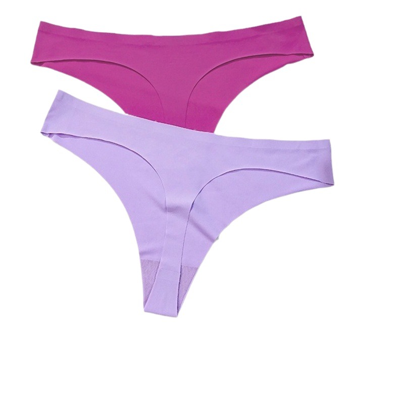 Amazon European and American seamless low waist thong one-piece edge waist bikini plus size ice silk underwear women