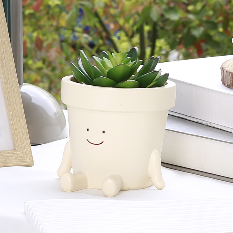 Picture of Creative New Home Office Fleshy Flower Pot Cute Rocking Chair Round Face Sitting Flower Pot Plant Decorative Ornaments