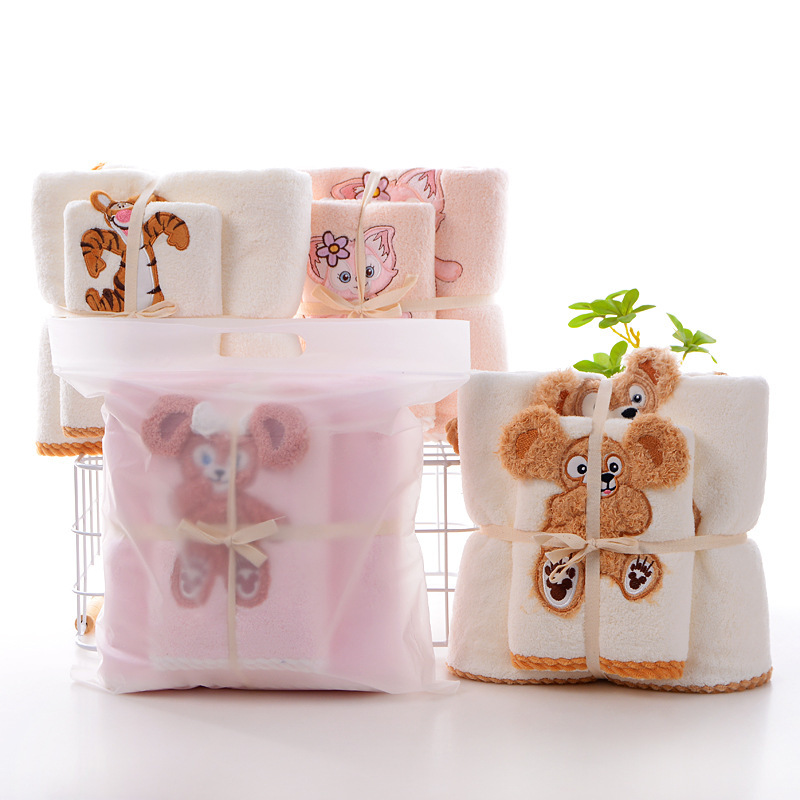 Children's Cartoon Embroider Lina Belle High-looking Tigger Duffy Bear Towel Bath Towel Combination Set Manufacturer Wholesale