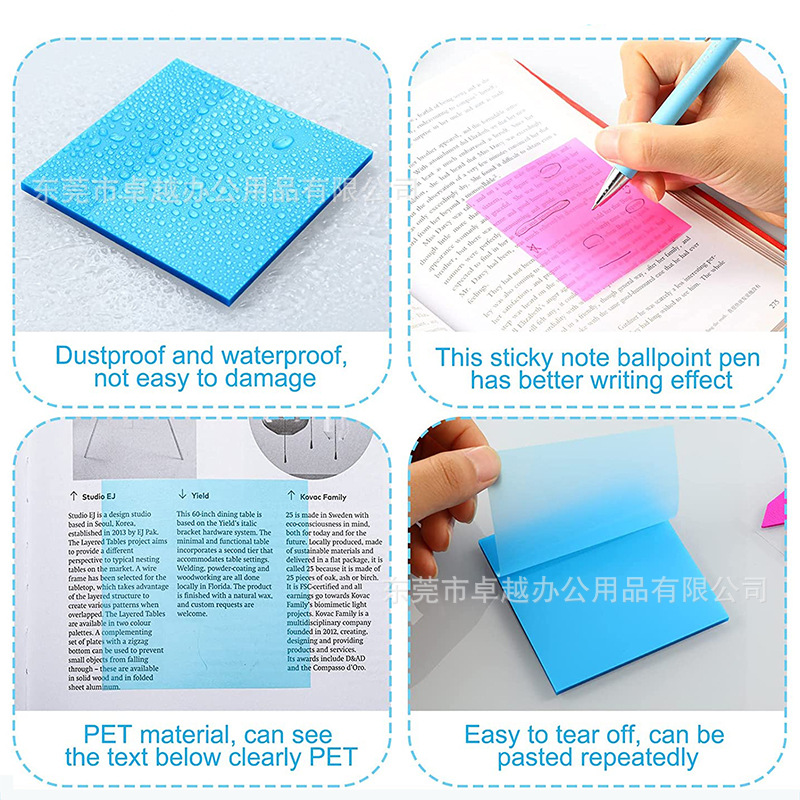Picture of PET fluorescent notes for students to use key marks to write strong sticky plastic waterproof wrong topic transparent post-it notes