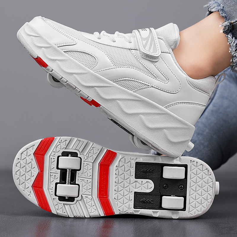 Picture of Boys' New Four-wheel Heelys with Light Charging Two-wheel Skate Shoes with Lace Wheels Mesh Shoes for Boys and Girls