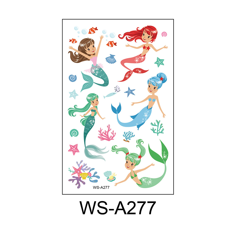 Picture of Cross Border Waterproof Sweat Tattoo Children Cartoon Dream Party Princess Theme Stickers suit Mermaid Tattoo Stickers
