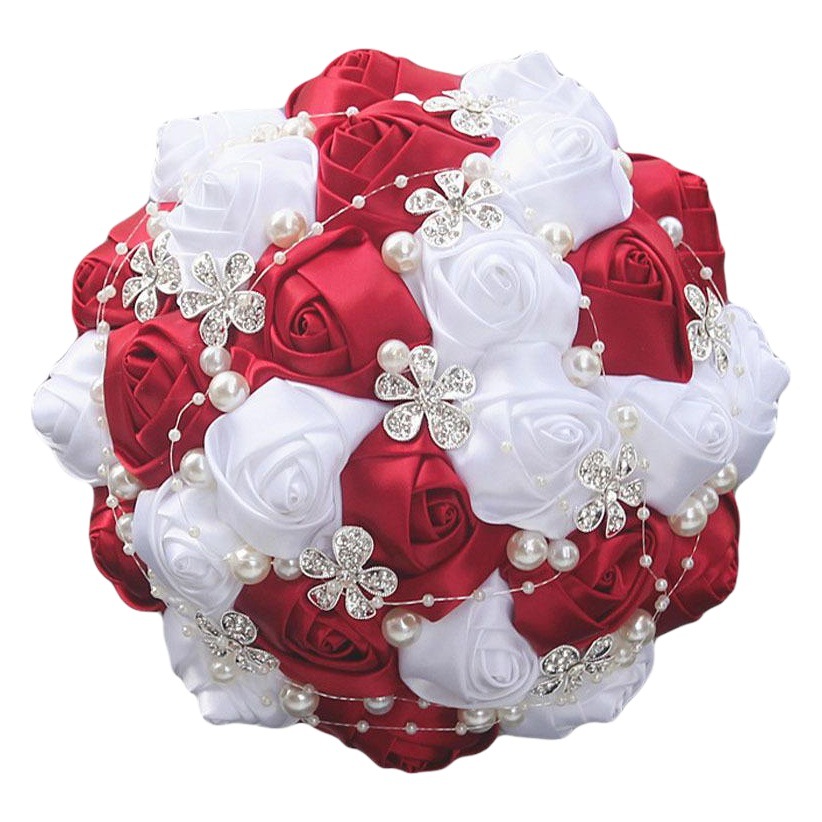 Picture of European and American Super Beautiful Ribbon Flower Wedding Supplies Bride's Hand-held Flower Five-flower Beaded Hand-held Flower Wedding Supplies Hand-held Flower