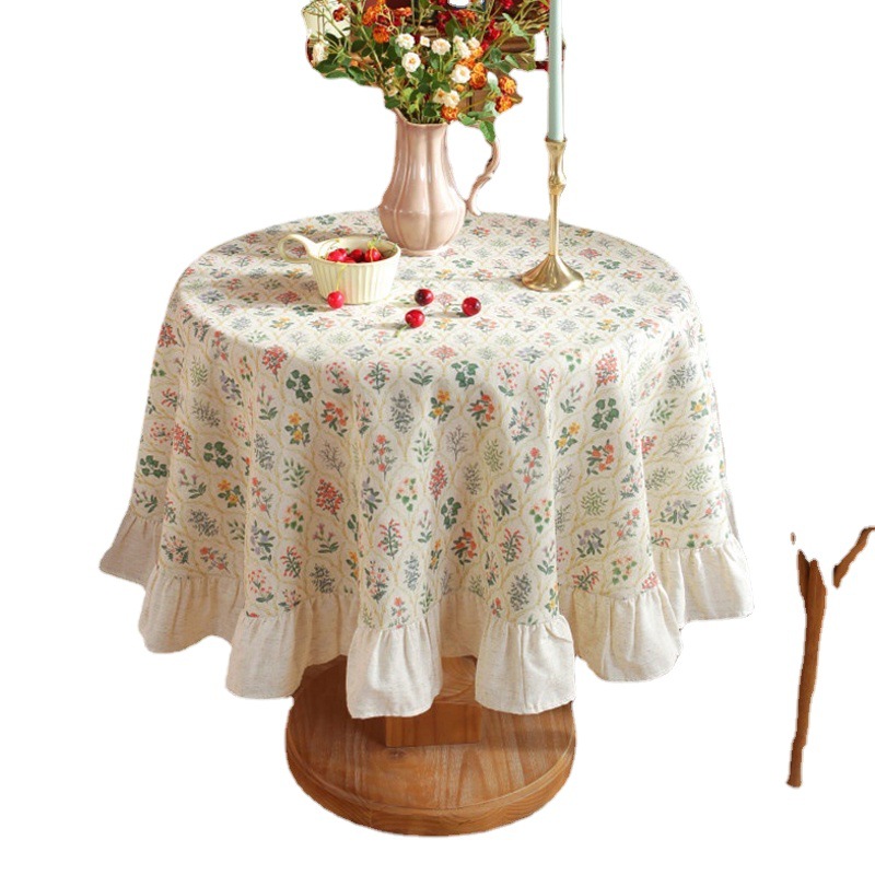 Le Xuan show tablecloth wholesale manufacturers American retro green plant printing round stitching table cloth ins pastoral tablecloth