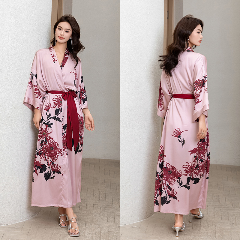 Picture of Yaoting Satin Printed Pajamas for Women Summer Large Size Accessible Luxury Three-Quarter Sleeves Cool Long Nightgown Home Wear Women Wp2669