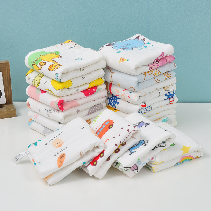 Picture of 6-Layer Seersucker Small Square Towel Kidsren's Towel Pure Cotton Type a Cotton High-Density Saliva Towel Kindergarten Small Towel Pure Cotton