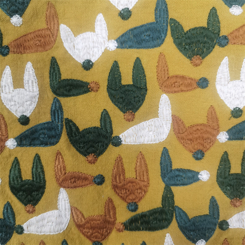 Picture of Manufacturers supply thick linen cotton embroidered Japanese heavy industry Fox embroidered cloth fashion bag handmade women's clothing fabric