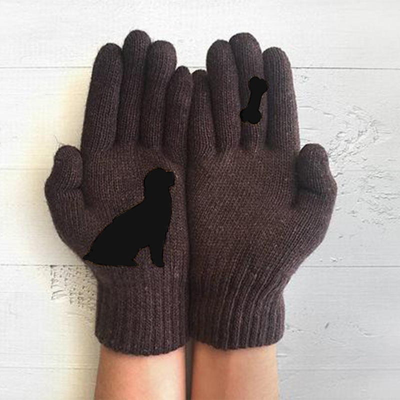 Picture of Foreign trade supply wish ladies wool gloves autumn and winter finger warm fun puppy bone cute printed gloves