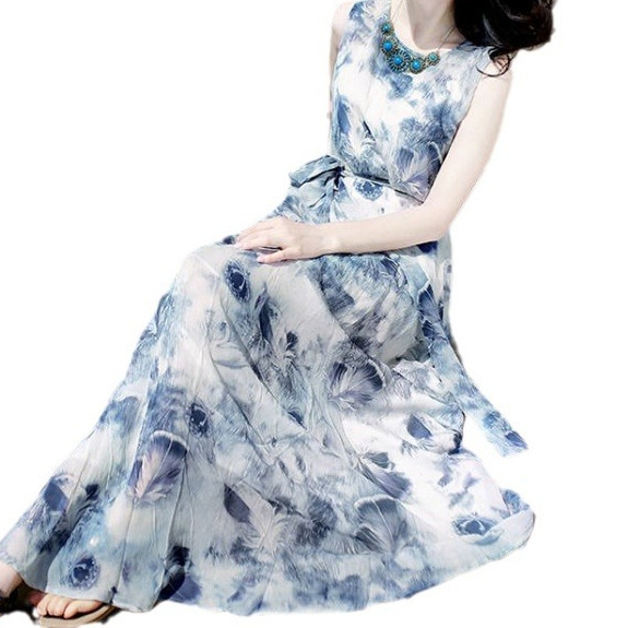 Picture of 2023 Summer New Arrival Dress Slim-Fit Sleeveless Milk Silk Dress Long Dress Seaside Holiday Beach Dress Round Neck