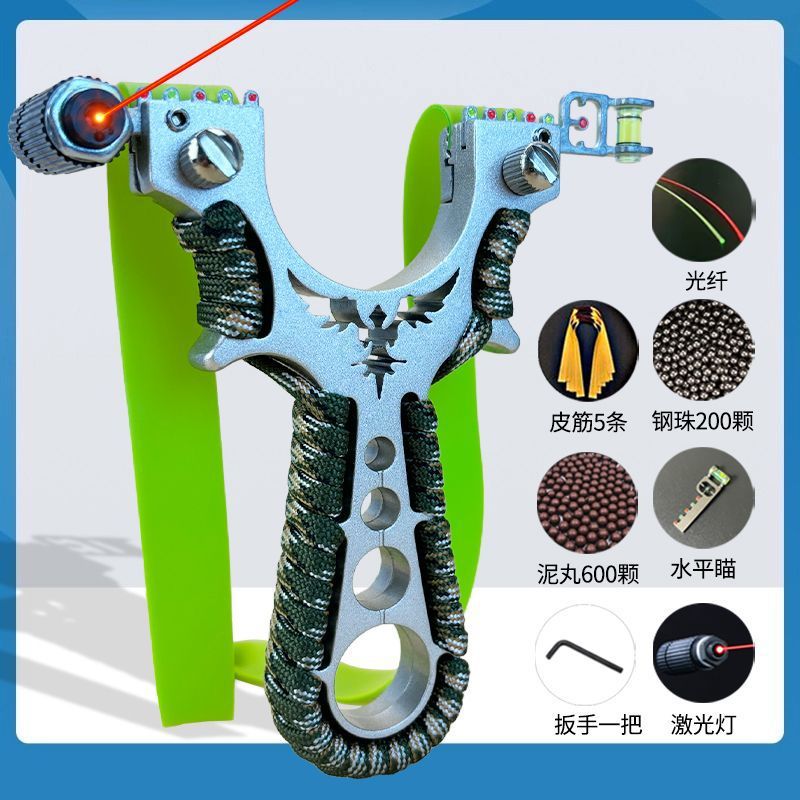 Picture of New Aviation Aluminum Alloy Flying Eagle Slingshot for Adults Outdoor Practical Competition Flat Rubber Band Set Single Laser Aiming Tactical