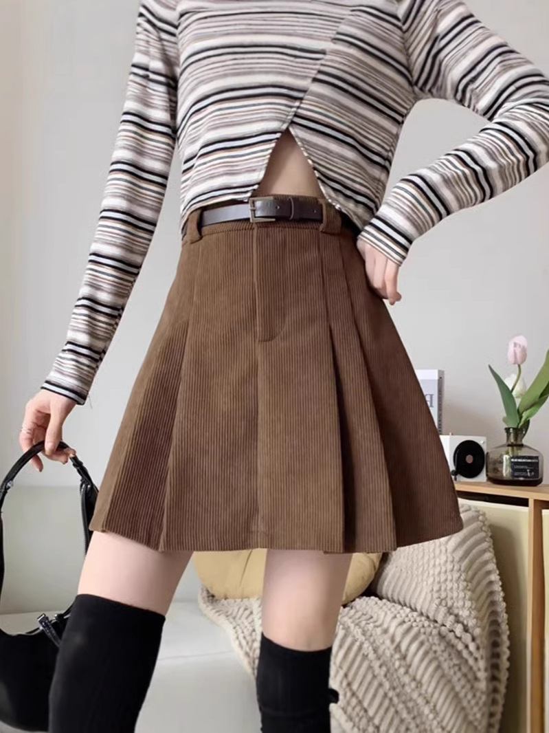 Vintage Hot Girl Pleated Skirt Women's Autumn and Winter Small High Waist Skirt All-match Slimming A- line Skirt Short Skirt