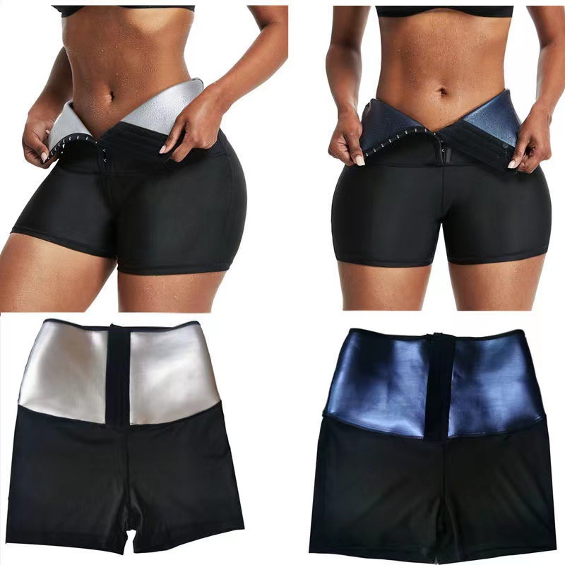 Cross-border New Yoga Pants Women's High Waist Coated Sports Fitness Shorts European and American-style Buckle Belly Sweat Pants Waist