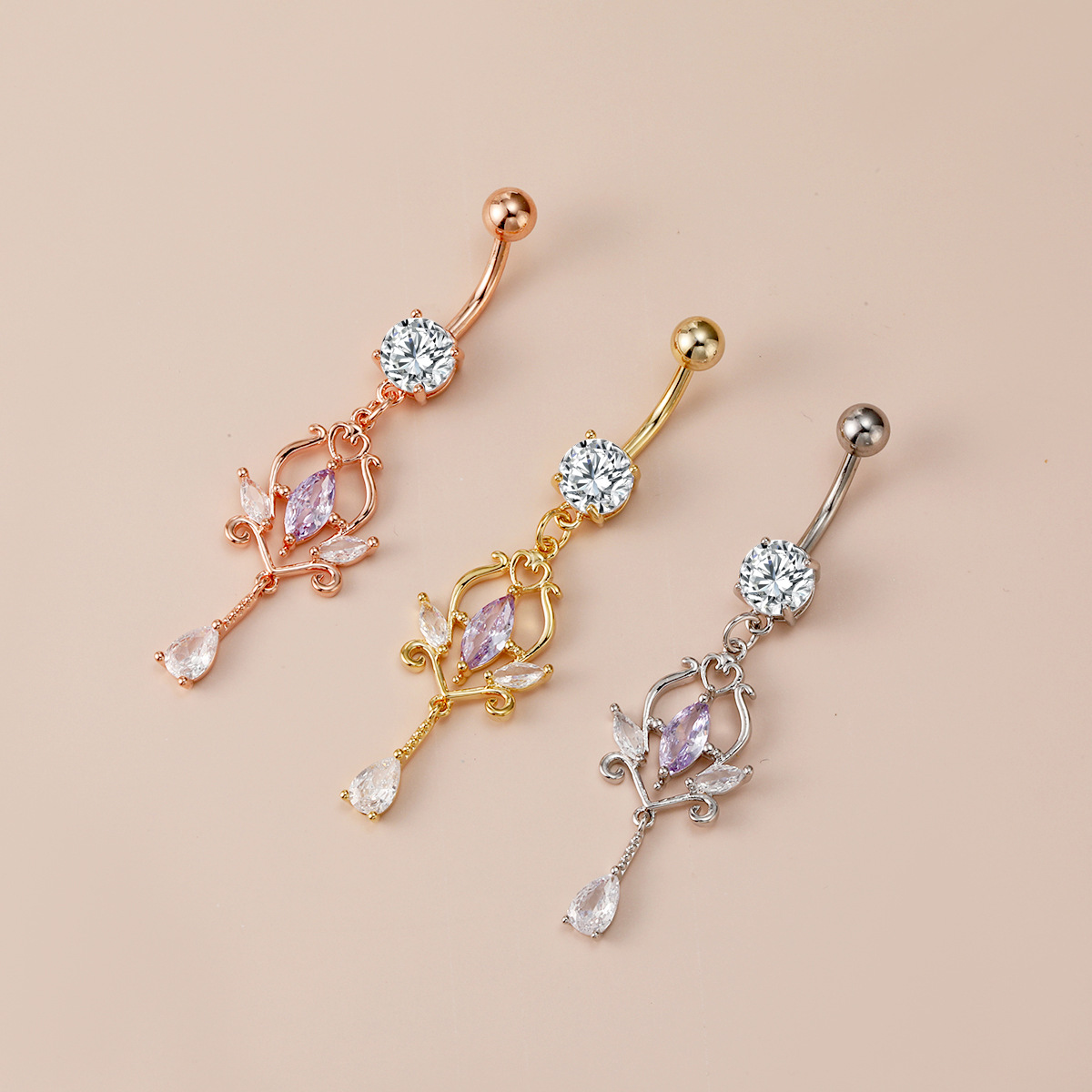 in stock Hot Sale Human Body Piercing Navel Nail Flower Water Drop Set Zircon Navel Ring Personalized Fashion Hot Girl Navel Buckle