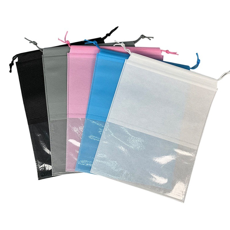 Non-Woven Drawstring Bag with Window, Shoe Bag, Travel Shoe and Clothing Dustproof and Waterproof Toy Storage Bag, Environmentally Friendly Material