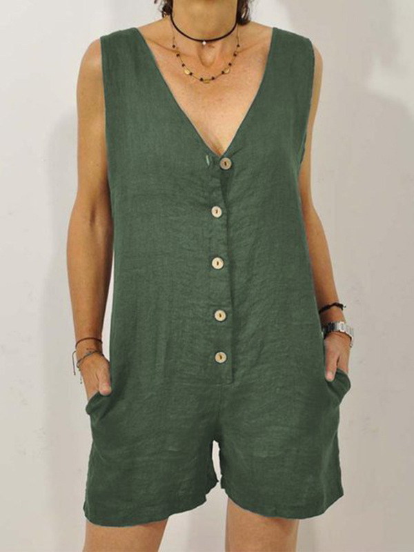 Picture of Amazon European and American Cross-border Jumpsuit 2025 Foreign Trade New Cotton and Linen Casual Pocket Women's Shorts Vest