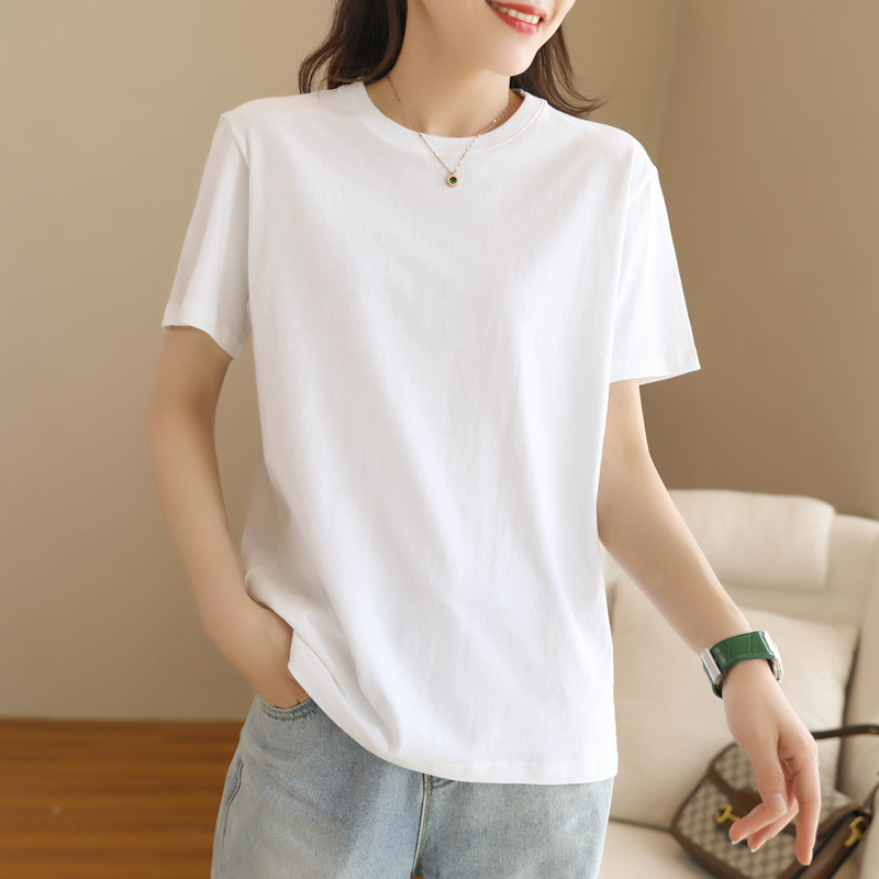 Picture of 2025 American Heavy Round Neck Base T-shirt White Short-sleeved T-shirt Loose Solid Color Men's and Women's Half-sleeved Top for Summer