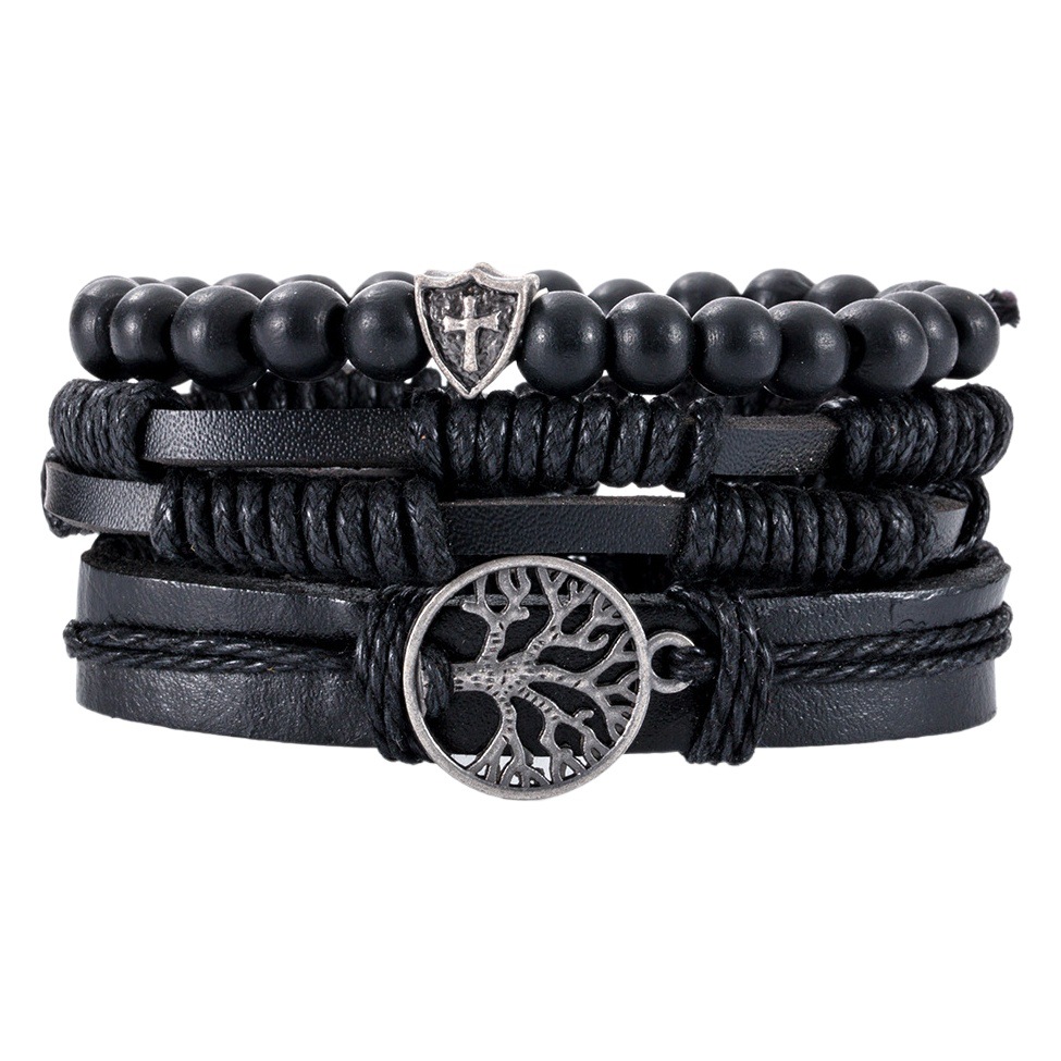 New Hot Selling European and American Retro Woven Bracelets Peace Tree Hemp Rope Braided Bracelets Multi-Layer Leather Bracelets Wholesale