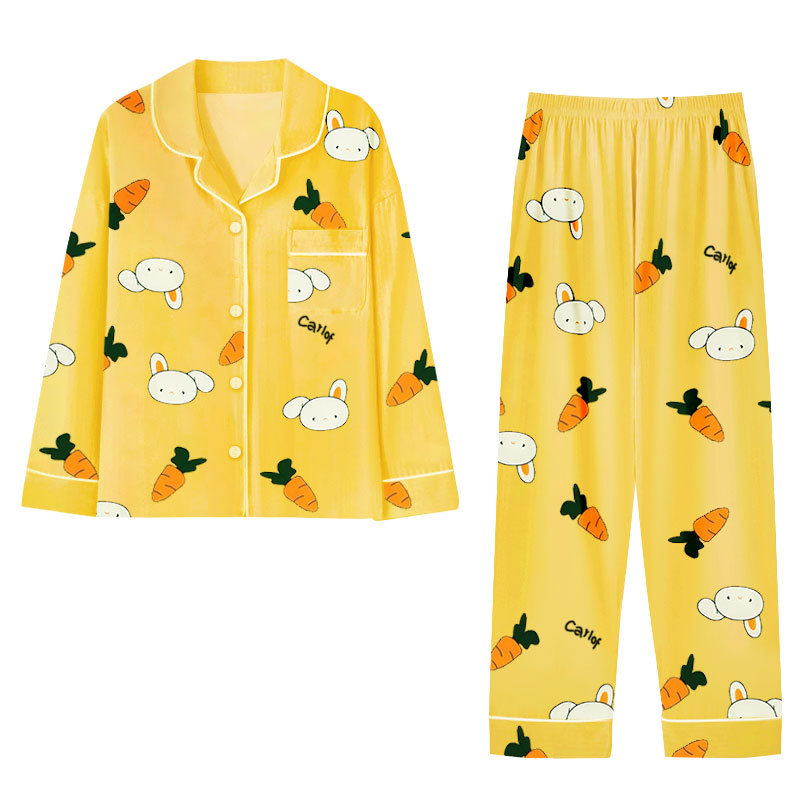 Picture of Japanese Pajamas Women's Spring and Autumn Long Sleeve Cardigan Cute Printed Radish Student Home Clothes suit Cross-border Southeast Asia