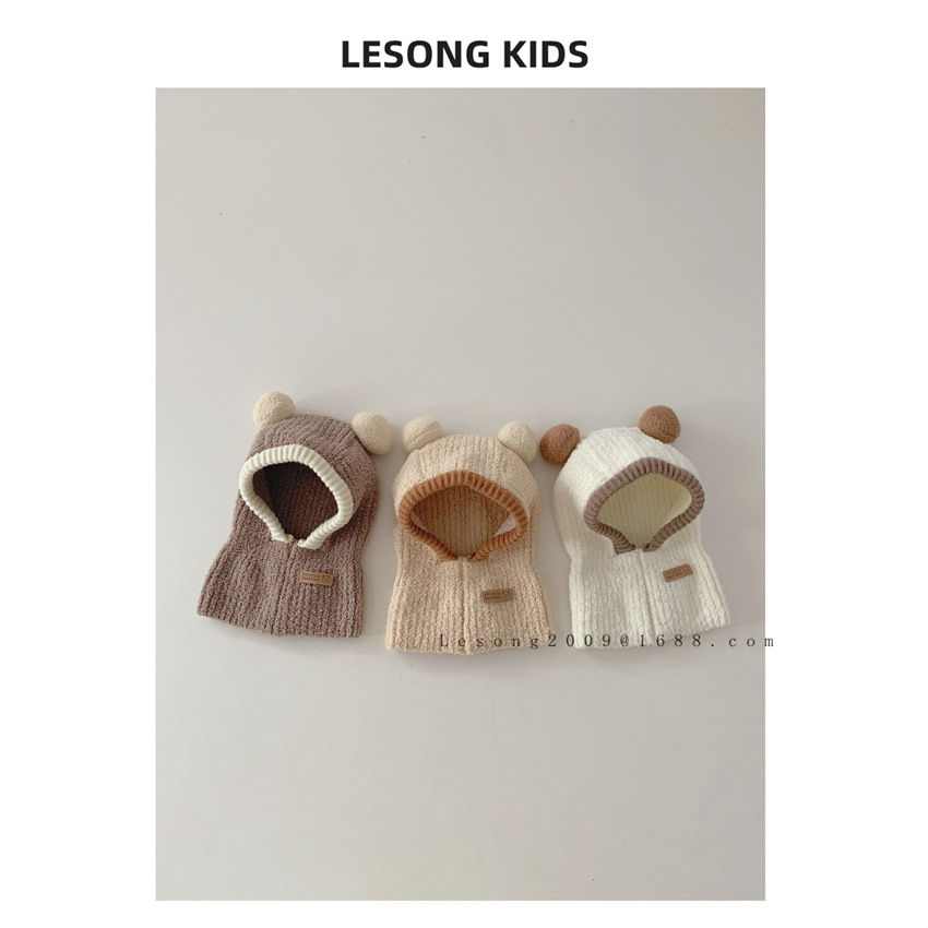 ins style cute ball children's hat autumn and winter scarf integrated Western style men and women baby windproof warm wool hat