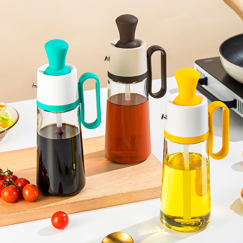 Picture of Kitchen supplies oil pot brush pour integrated glass seasoning bottle vinegar pot multi-functional seasoning bottle press metering seasoning tank