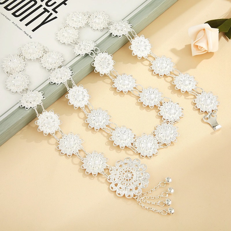 Metal Flower Necklace Waist Chain Set Dai Silver-Plated Tassel Sweater Chain Waist Chain Water Splashing Festival Popular Photo Accessories
