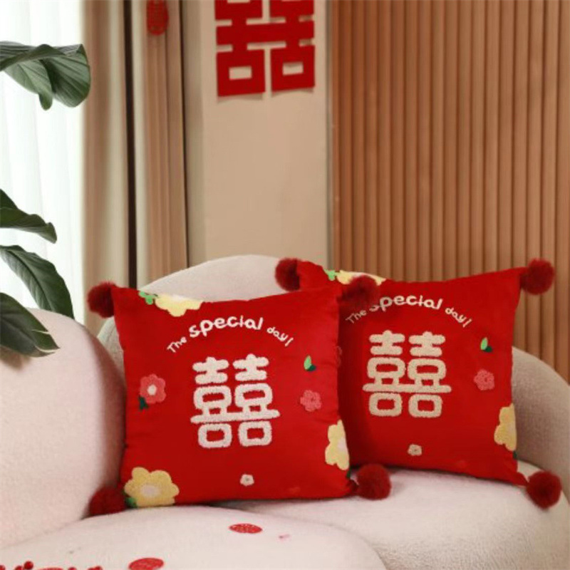 Picture of Wedding pillow a pair of festive red pressing bed pillow living room sofa wedding wedding pillow wedding wedding room decoration