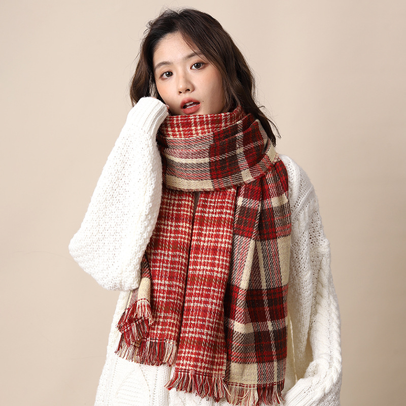 Red Plaid Scarf Women's Winter 2025 K-Style New Year's Eve Warm Couple Christmas Gift Plaid Scarf