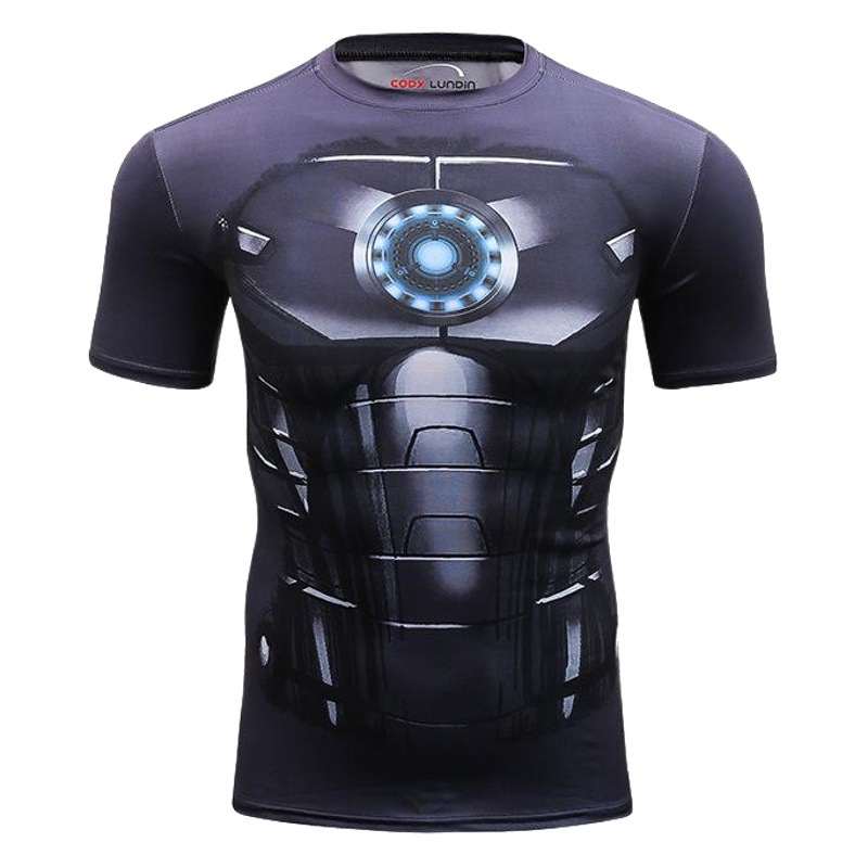 Cross-border new sports tights short-sleeved T-shirt running sports fitness clothing personality 3D printing black men