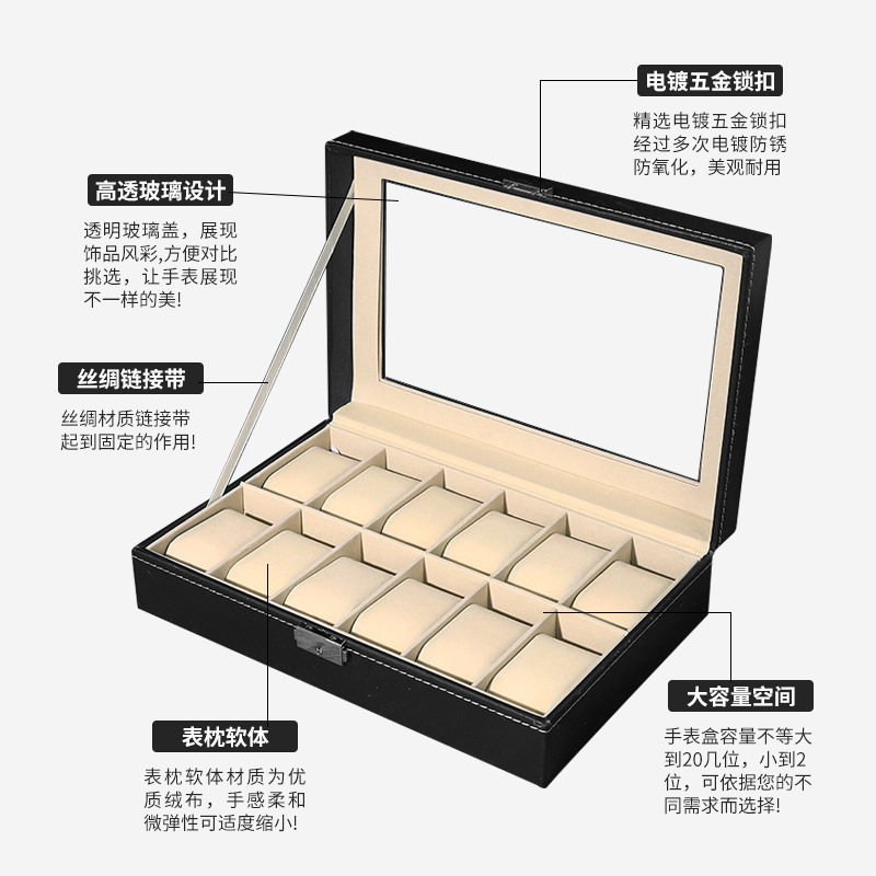 Picture of Wholesale High-Transparency Leather Packaging Bracelet Storage Box Multi-Functional Gift Box Dust-Proof Household Watch Box Jewelry