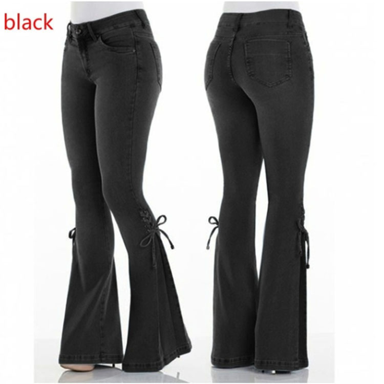 Picture of Women's European and American Cross-border Women's Jeans Mid-waist Lace-up Denim Pants Stretch Jeans Women's Flared Pants