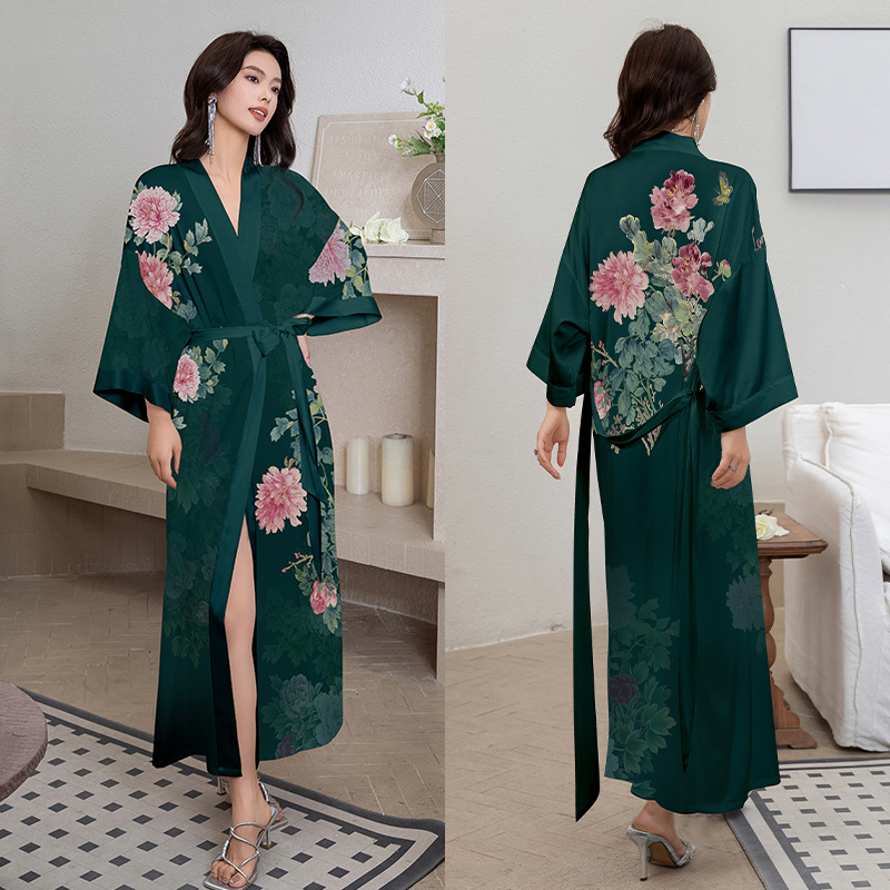 Picture of Yaoting Satin Printed Pajamas for Women Summer Large Size Accessible Luxury Three-Quarter Sleeves Cool Long Nightgown Home Wear Women Wp2669