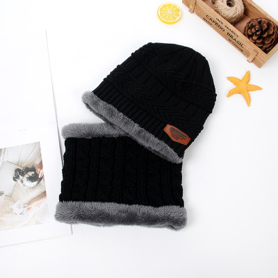 Picture of Korean version of children's wool hat winter boys and girls knitted velvet warm baby hat scarf two-piece wholesale