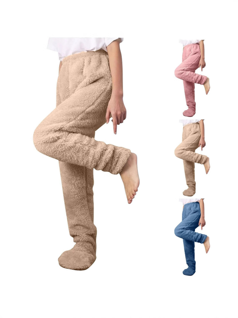 New Open Pajama Pants Warm Plush Thickened fleece-lined Adult Long Cold-proof Windproof Breathable Insulation Coral Fleece Pants