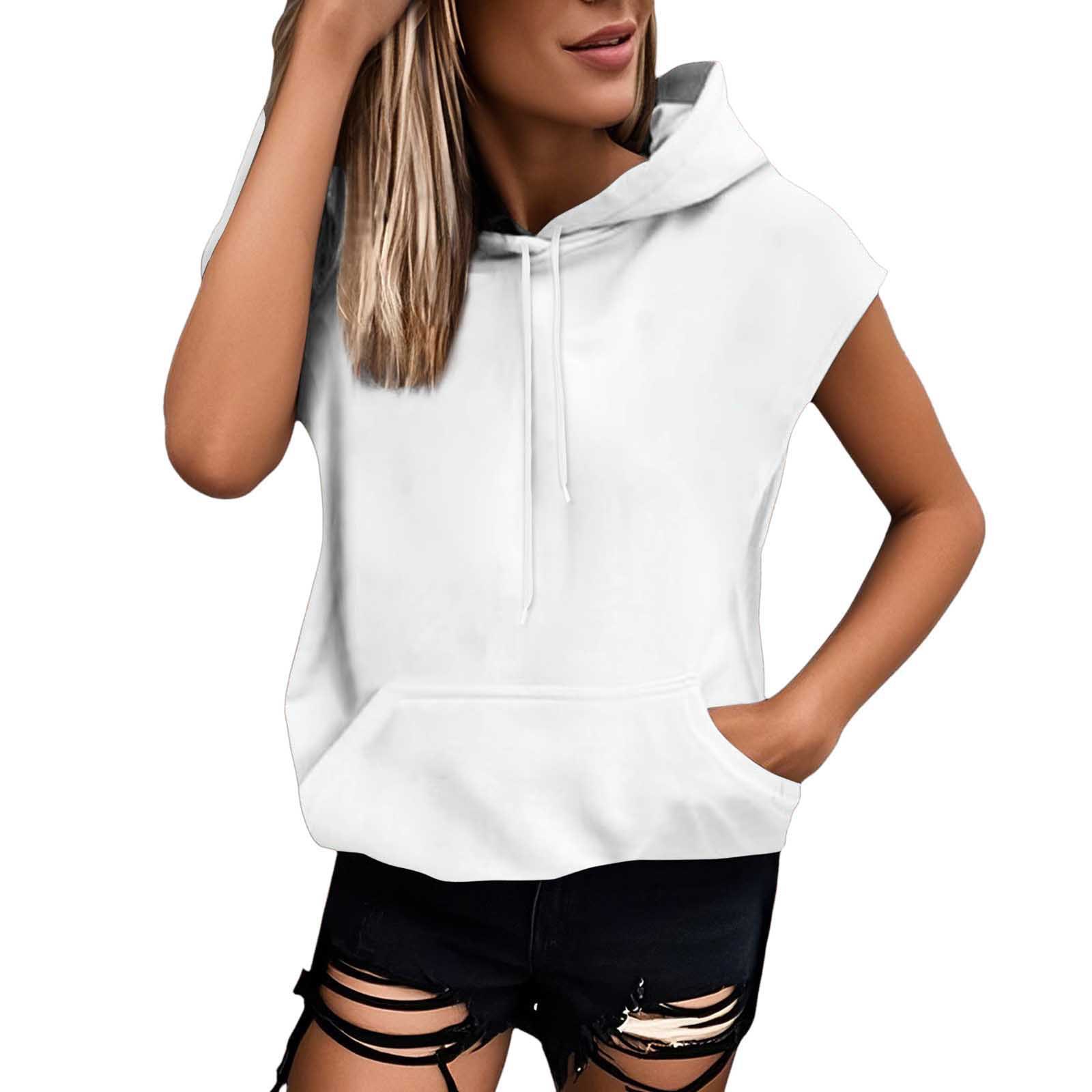 Picture of 2025 Cross-Border Foreign Trade New Product European Size Large Size Sleeveless Hooded Thin Summer Sweatshirt with Pockets for Women