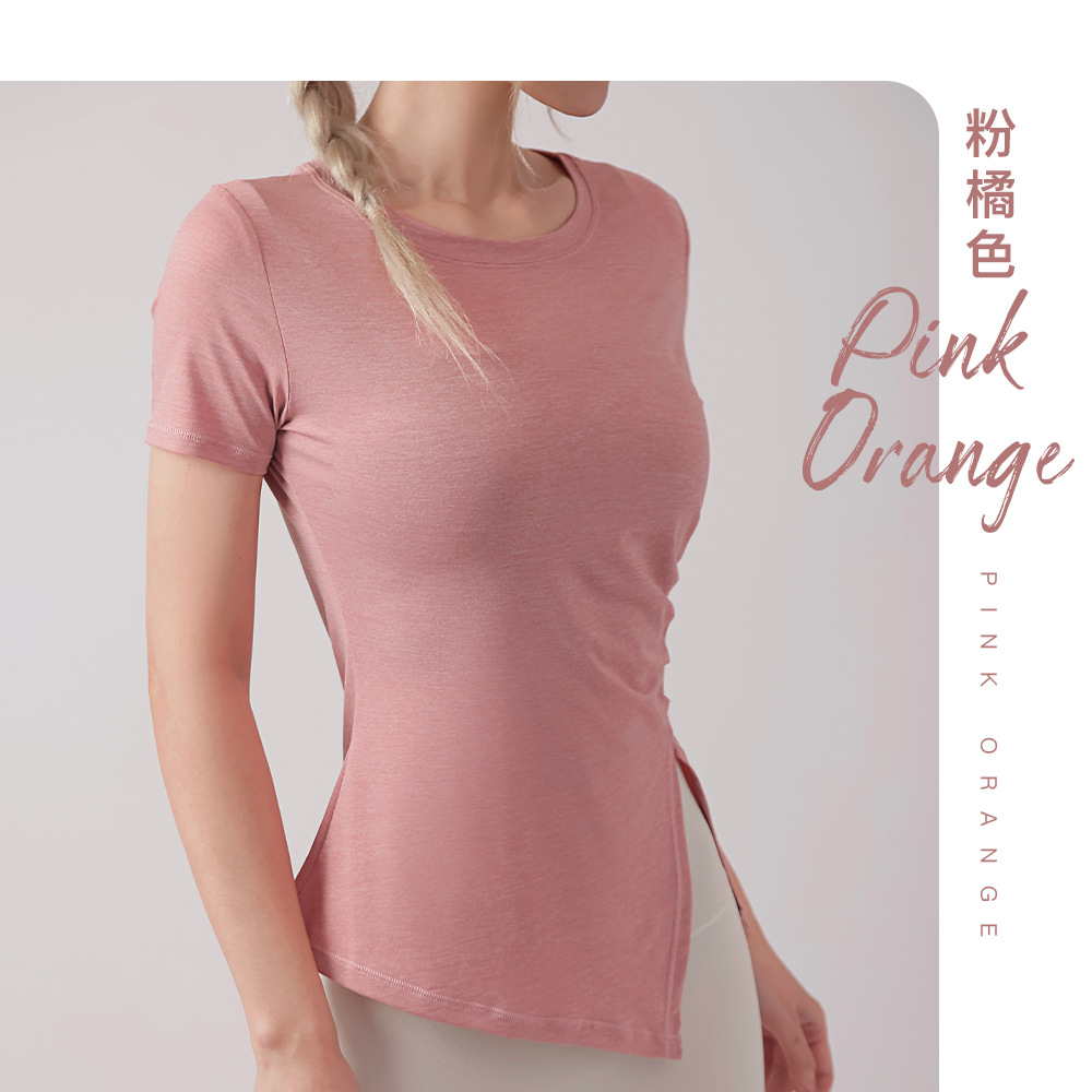 Picture of plus size Sports T-shirt Women's Elastic Breathable Round Neck Tight Split Running Fitness Quick-drying Clothes Short-sleeved Yoga Clothes for Women