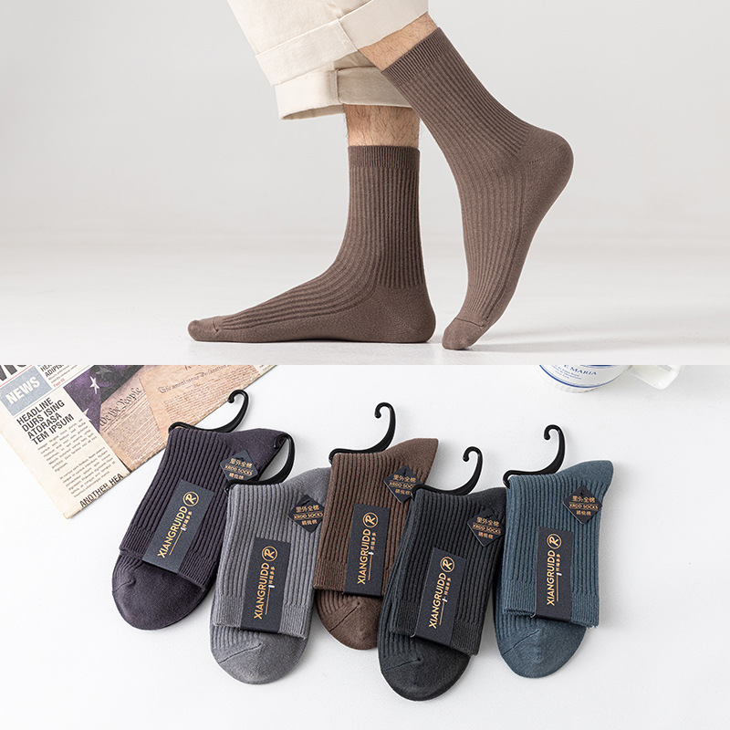 Picture of Double-Needle Socks Pure Cotton Men's Socks Mid-Calf Socks Men's Spring and Autumn Deodorant Sweat-Absorbent Warm Men's Cotton Socks Zhuji Pure Cotton Wholesale
