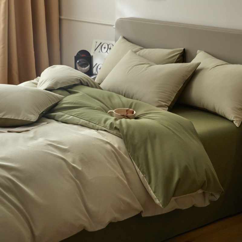 Light Luxury and High-End Cotton Bed Four-Piece Set 100 Pure Cotton Quilt Cover Bed Sheetss and Fitted Bed Sheetss Student Dormitory Bedding 4