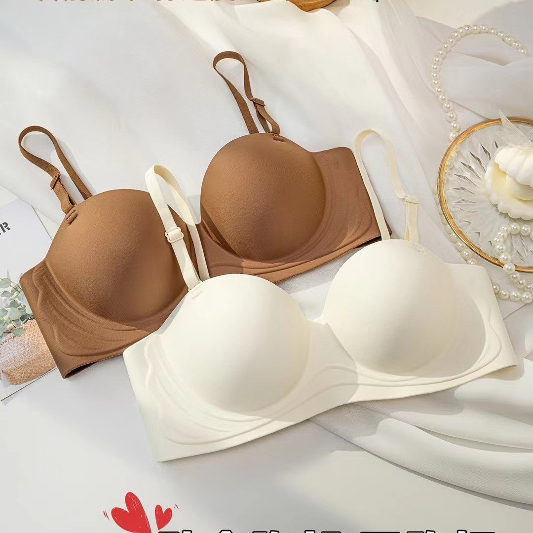 Picture of New one-piece seamless underwear women's small chest big without steel ring breast collection push up upper support anti-sagging bra