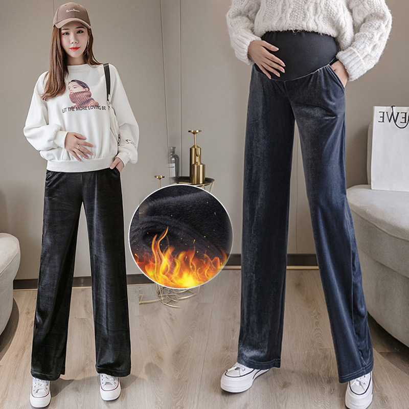 Picture of fleece-lined Thickened Golden Velvet Pants Pregnant Women's Pants Autumn and Winter Outer Wear Pants Wide Leg Pants Loose Leggings Straight Leggings