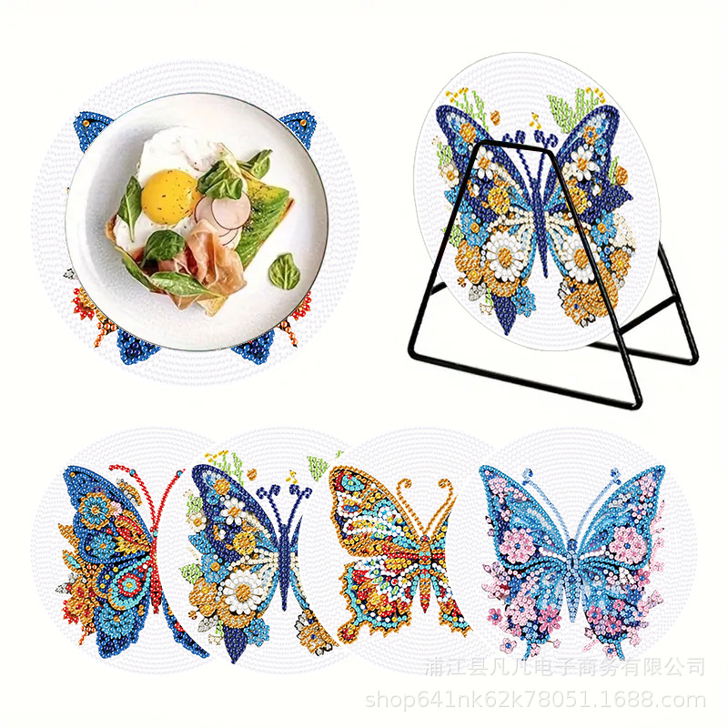 diy Diamond painting plate mat round acrylic bright diamond Cork bottom placemat Christmas diamond stickers diy handmade diamond