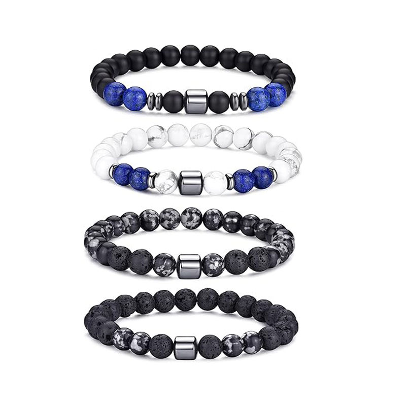 Picture of European and American Cross-Border New 8mm Natural Stone Tiger Eye Peacock Turquoise Elastic Beaded Bracelet for Men and Women Friendship Gifts