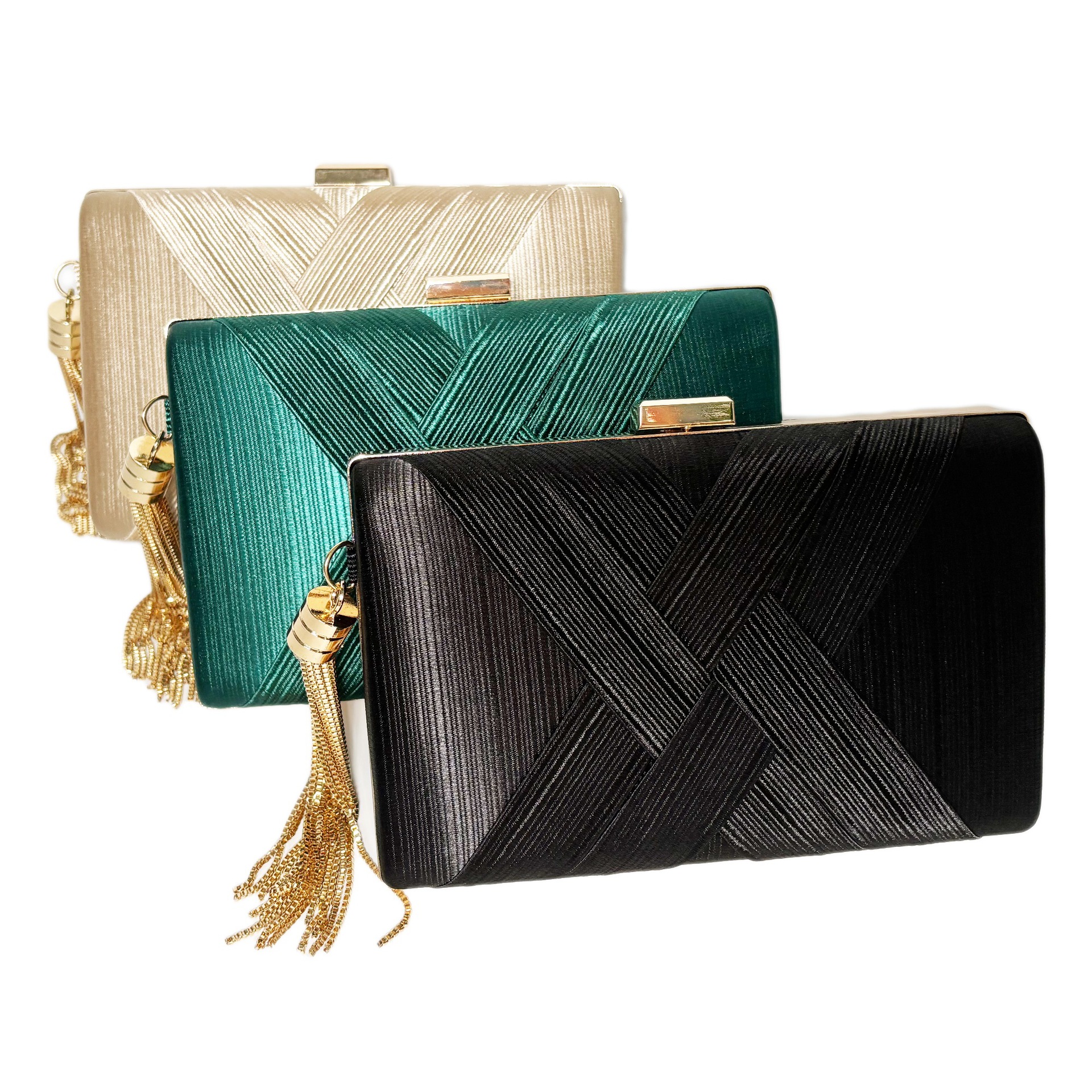 Foreign Trade Cross-border Silky Satin Cloth Woven Tassel Dinner Hand-held Women's Bag Chain Banquet Hand-held Shoulder Women's Bag