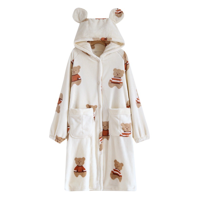 Couple pajamas autumn and winter coral fleece men and women thickened fleece-lined long nightgown flannel warm nightdress cartoon