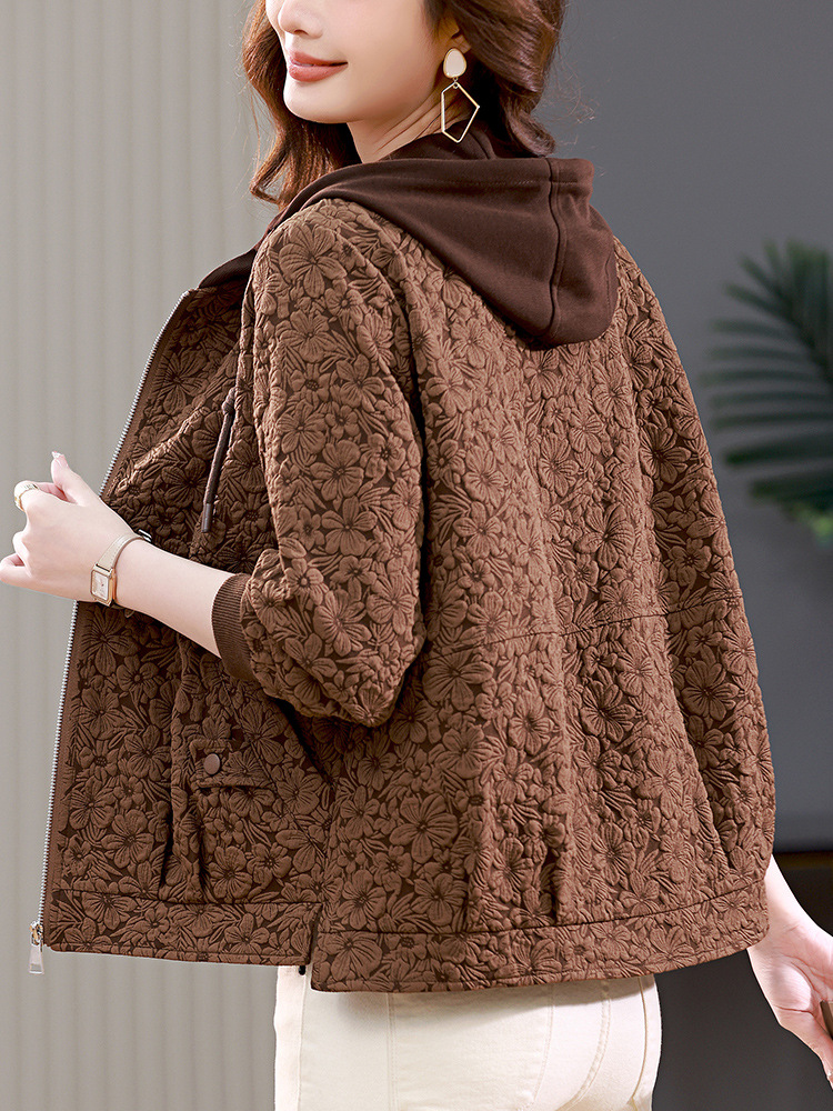 Hooded Short Coat Women's 2024 Spring New Stylish Fashionable Mother's New Chinese Jacquard Casual All-match Top