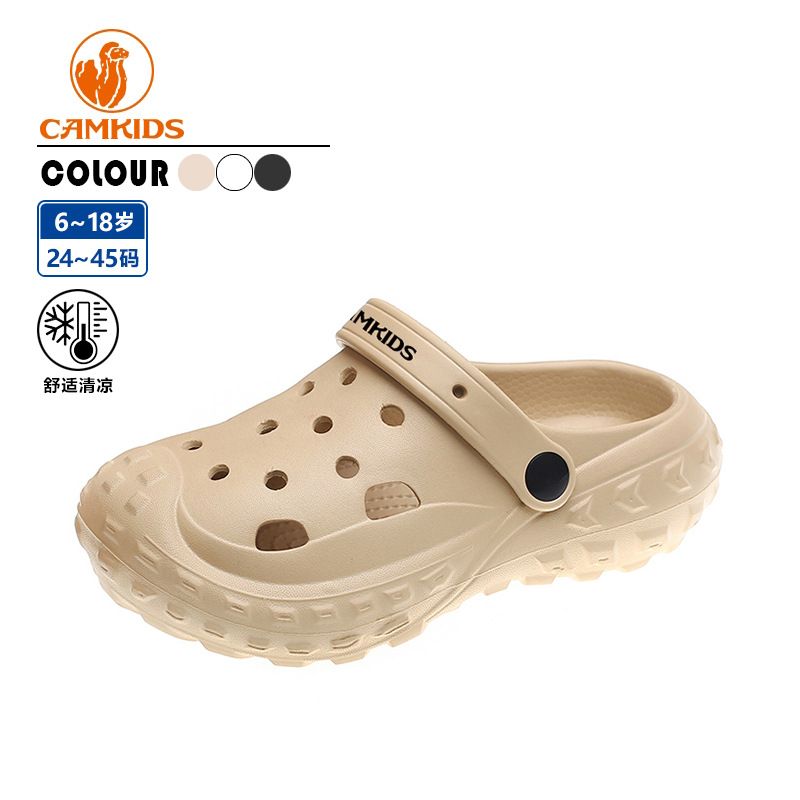 Camkids Children's Croc Shoes Boys Baotou Anti-Slip Summer 2025 New Waterproof Beach Sandals and Slippers for Middle Children