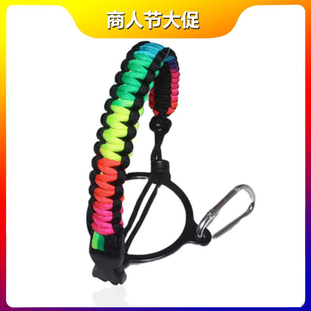Outdoor Water Bottle Handle with Woven Carabiner, Water Cup Carrying Strap, Multifunctional Portable Paracord with Silicone Water Bottle Strap